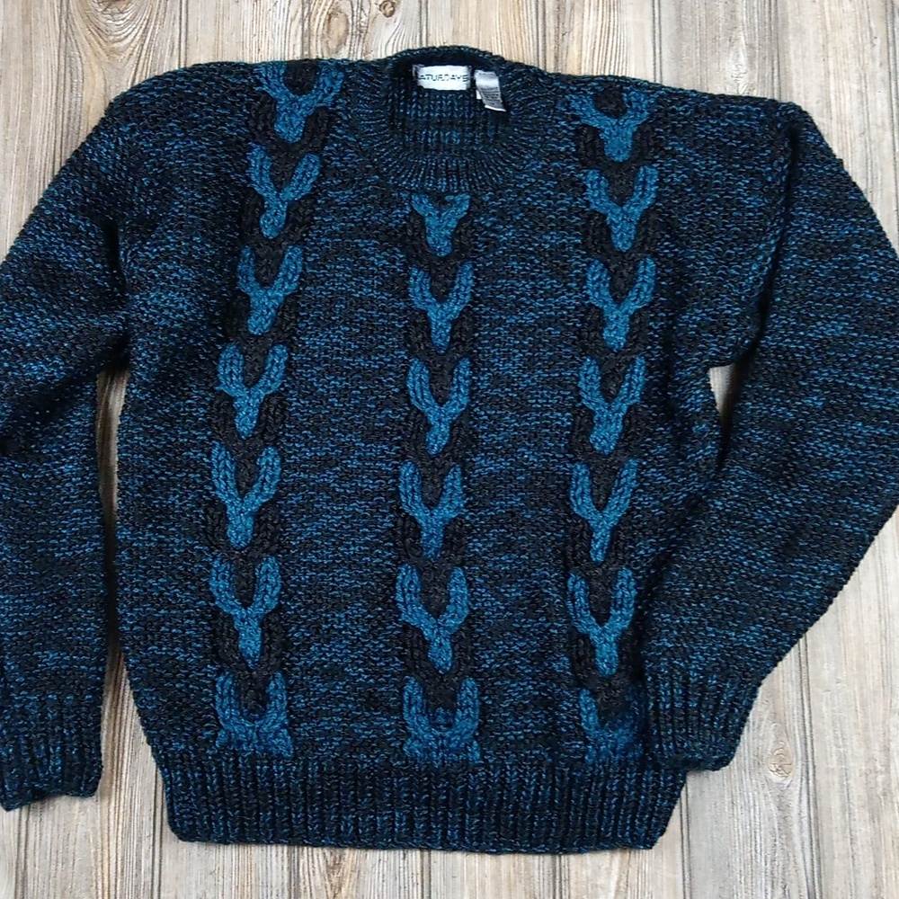 Vintage Saturdays Cable Chain Knit Crochet Long Sleeve Sweater Top